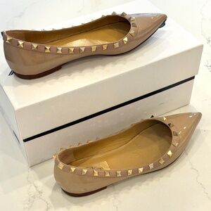 Valentino Rock Stud Patent Leather Flats (Beige)